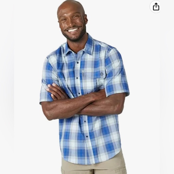 Wrangler Small ATG blue plaid All Terrain Gear short sleeve button down … - Picture 2 of 11